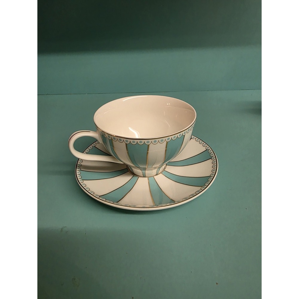 Meritage Teal Teacup & Saucer Circus Tent Striped
